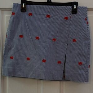 crown & ivy Blue and Red Striped Mini Skirt with Embroidered Crabs